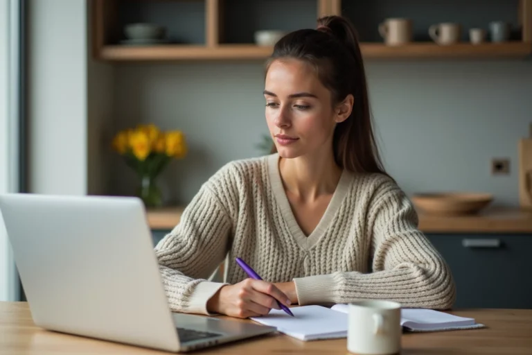 Jeune femme à la maison gérant ses finances