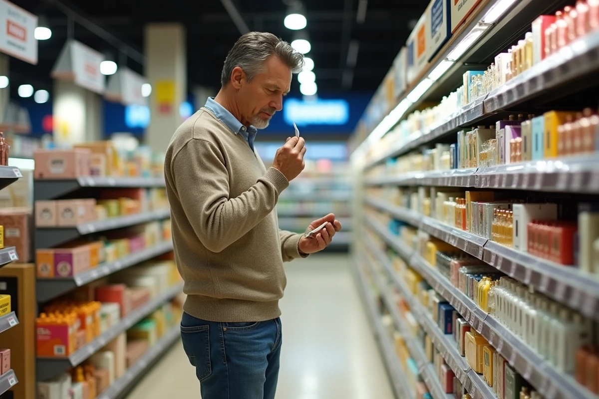 Homme en magasin parcourant une étagère de parfums