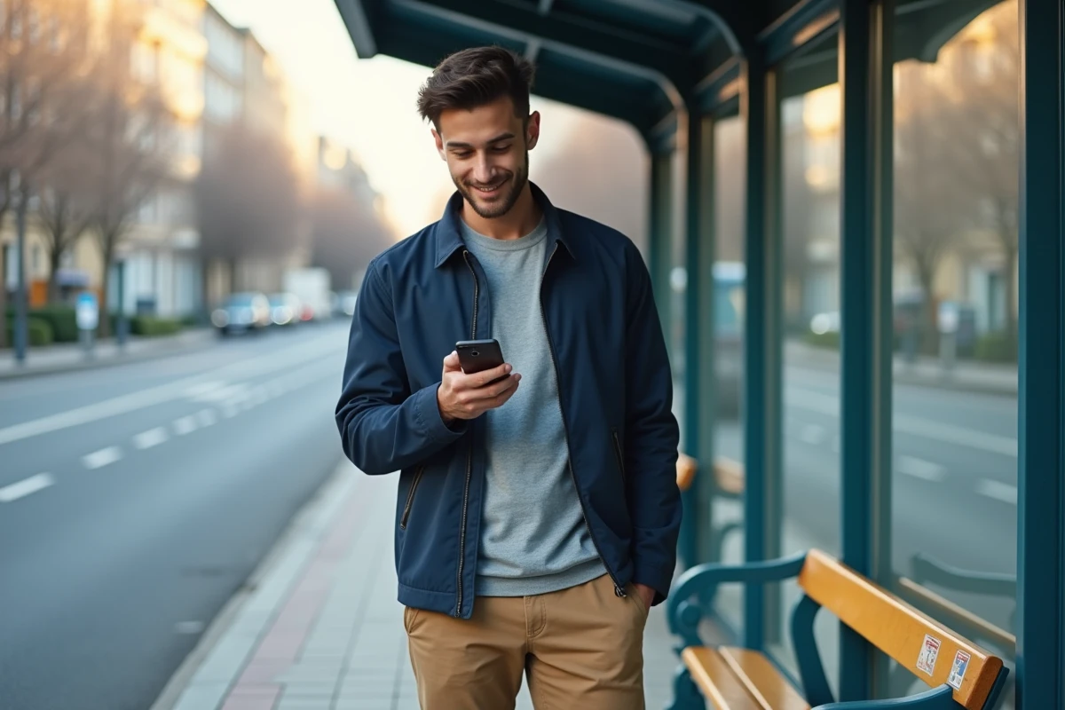 Jeune homme utilise son smartphone en extérieur