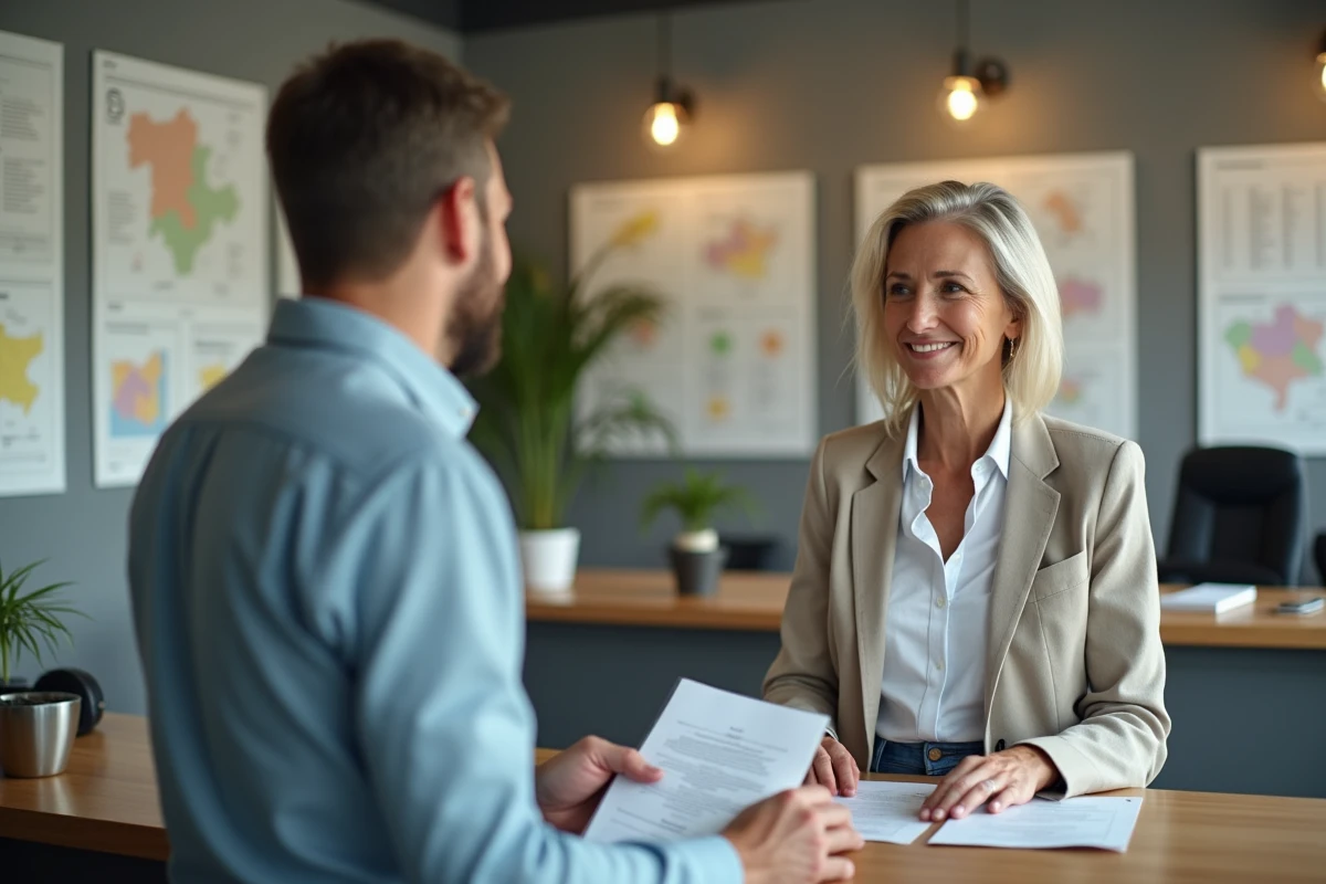 Femme consultant les services administratifs de la Communauté de Communes du Véron dans une mairie locale